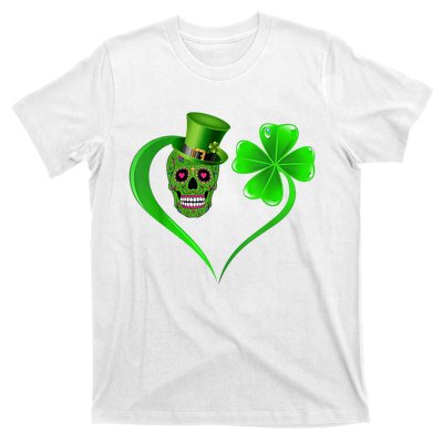 St Patricks Clover Skull Heart Funny St Patricks Day T-Shirt