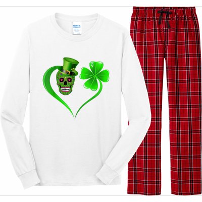 St Patricks Clover Skull Heart Funny St Patricks Day Long Sleeve Pajama Set