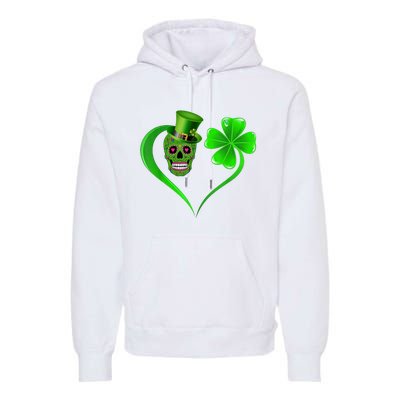 St Patricks Clover Skull Heart Funny St Patricks Day Premium Hoodie