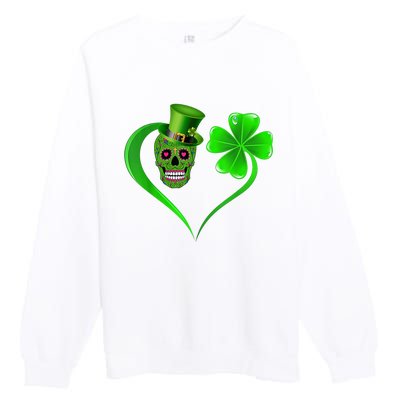 St Patricks Clover Skull Heart Funny St Patricks Day Premium Crewneck Sweatshirt