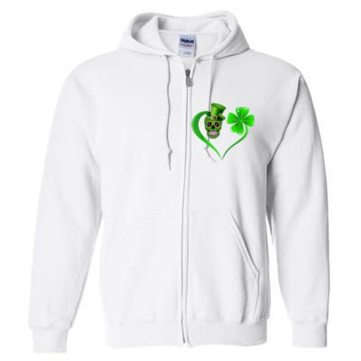 St Patricks Clover Skull Heart Funny St Patricks Day Full Zip Hoodie