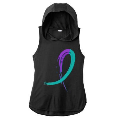 Suicide Prevention Cool Gift Purple And Teal Graffiti Ribbon Ladies PosiCharge Tri-Blend Wicking Draft Hoodie Tank