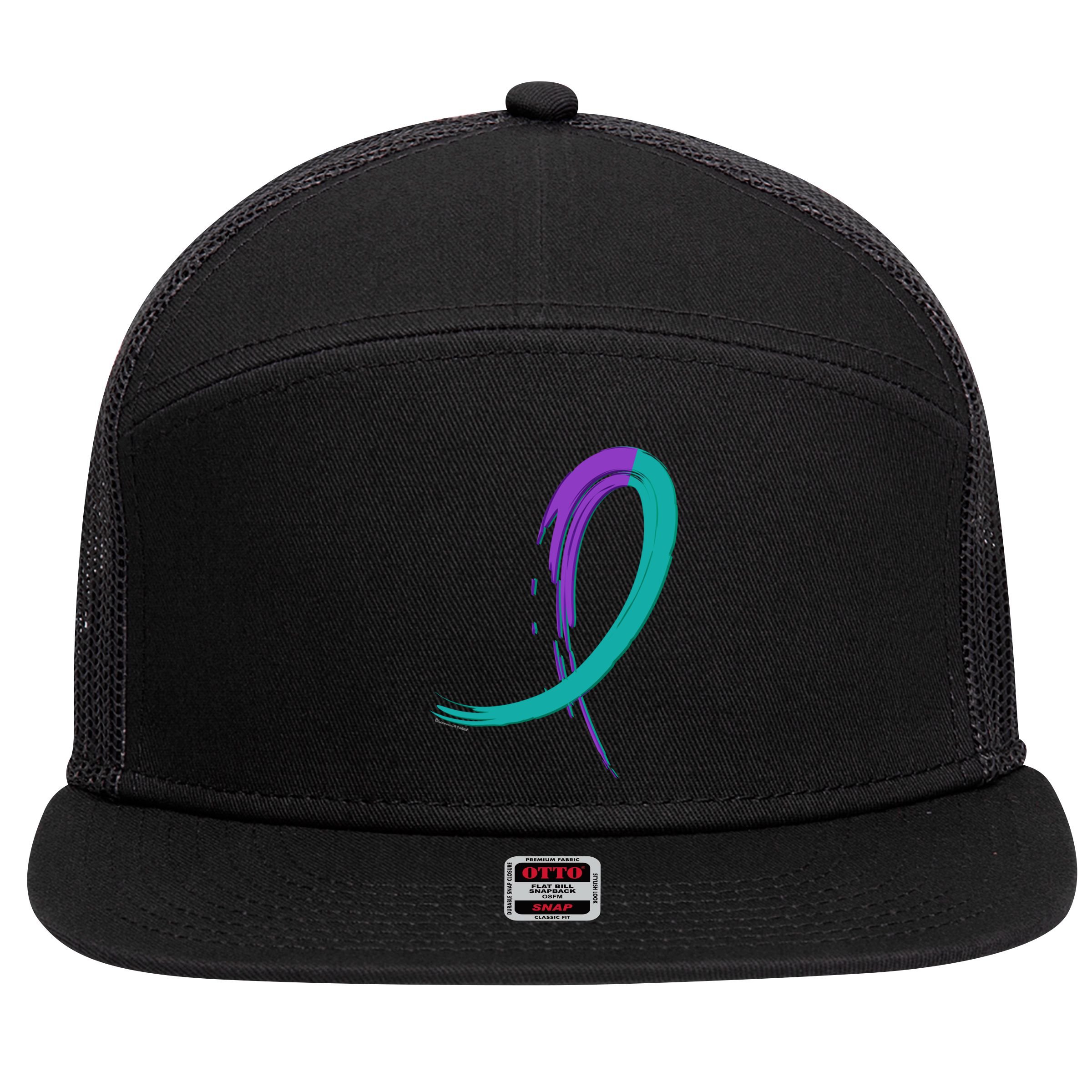 Suicide Prevention Cool Gift Purple And Teal Graffiti Ribbon 7 Panel Mesh Trucker Snapback Hat