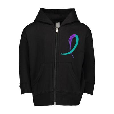 Suicide Prevention Cool Gift Purple And Teal Graffiti Ribbon Toddler Zip Fleece Hoodie