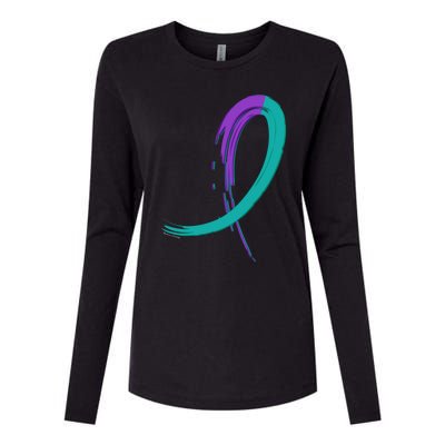 Suicide Prevention Cool Gift Purple And Teal Graffiti Ribbon Womens Cotton Relaxed Long Sleeve T-Shirt