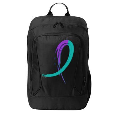 Suicide Prevention Cool Gift Purple And Teal Graffiti Ribbon City Backpack