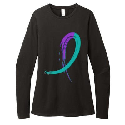 Suicide Prevention Cool Gift Purple And Teal Graffiti Ribbon Womens CVC Long Sleeve Shirt