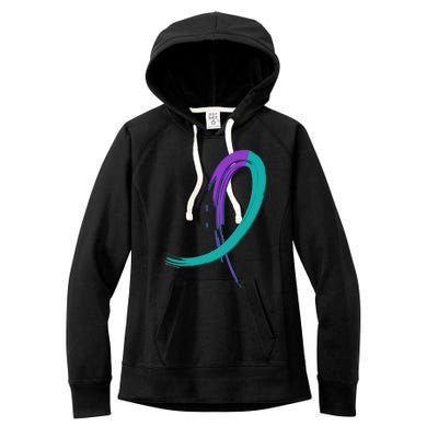 Suicide Prevention Cool Gift Purple And Teal Graffiti Ribbon Women's Fleece Hoodie