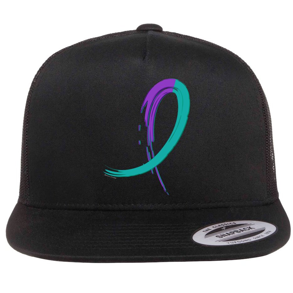 Suicide Prevention Cool Gift Purple And Teal Graffiti Ribbon Flat Bill Trucker Hat