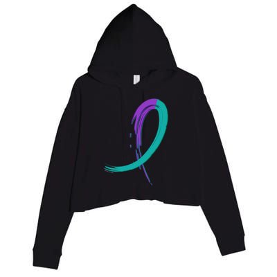 Suicide Prevention Cool Gift Purple And Teal Graffiti Ribbon Crop Fleece Hoodie