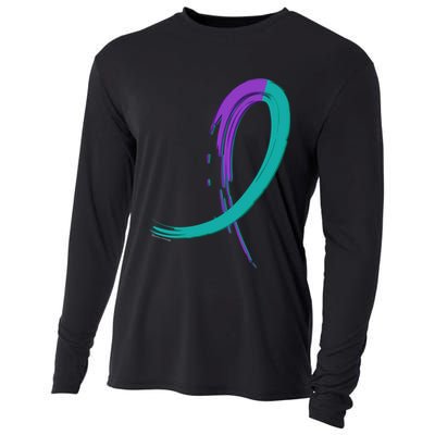 Suicide Prevention Cool Gift Purple And Teal Graffiti Ribbon Cooling Performance Long Sleeve Crew