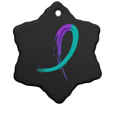 Suicide Prevention Cool Gift Purple And Teal Graffiti Ribbon Ceramic Star Ornament