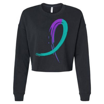Suicide Prevention Cool Gift Purple And Teal Graffiti Ribbon Cropped Pullover Crew