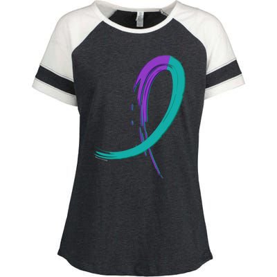 Suicide Prevention Cool Gift Purple And Teal Graffiti Ribbon Enza Ladies Jersey Colorblock Tee