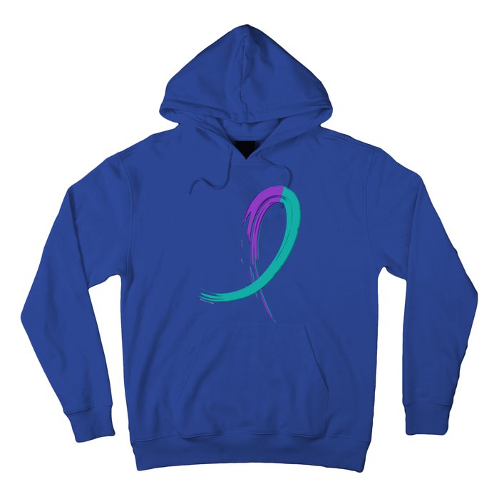 Suicide Prevention Cool Gift Purple And Teal Graffiti Ribbon Hoodie