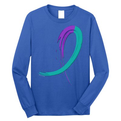 Suicide Prevention Cool Gift Purple And Teal Graffiti Ribbon Long Sleeve Shirt