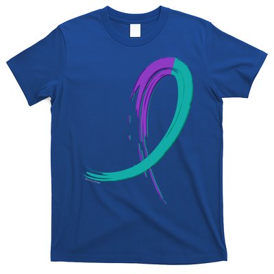 Suicide Prevention Cool Gift Purple And Teal Graffiti Ribbon T-Shirt