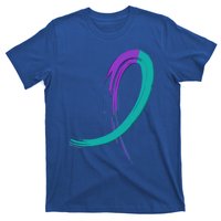 Suicide Prevention Cool Gift Purple And Teal Graffiti Ribbon T-Shirt