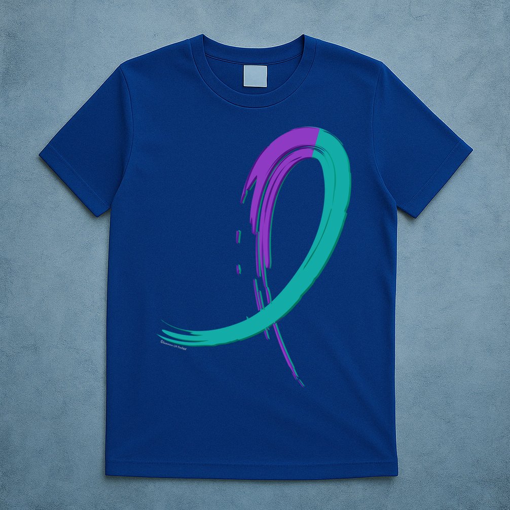 Suicide Prevention Cool Gift Purple And Teal Graffiti Ribbon T-Shirt