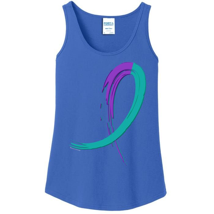 Suicide Prevention Cool Gift Purple And Teal Graffiti Ribbon Ladies Essential Tank