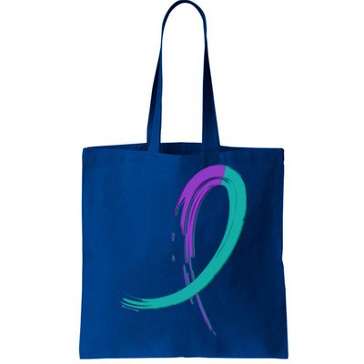 Suicide Prevention Cool Gift Purple And Teal Graffiti Ribbon Tote Bag