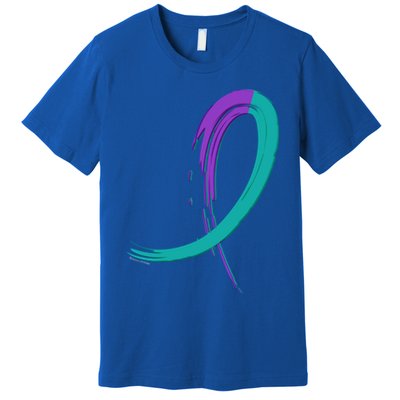 Suicide Prevention Cool Gift Purple And Teal Graffiti Ribbon Premium T-Shirt
