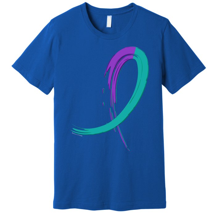 Suicide Prevention Cool Gift Purple And Teal Graffiti Ribbon Premium T-Shirt