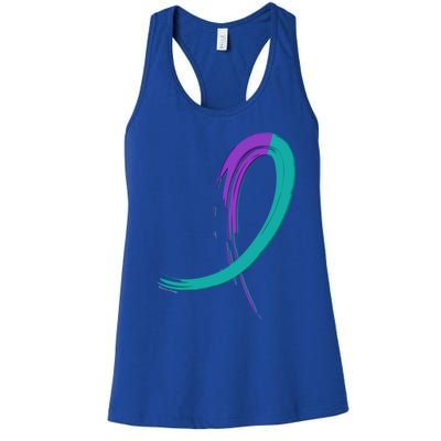 Suicide Prevention Cool Gift Purple And Teal Graffiti Ribbon Women's Racerback Tank