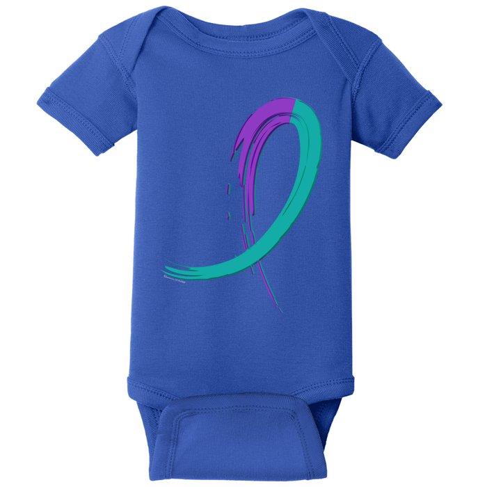 Suicide Prevention Cool Gift Purple And Teal Graffiti Ribbon Baby Bodysuit