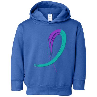 Suicide Prevention Cool Gift Purple And Teal Graffiti Ribbon Toddler Hoodie