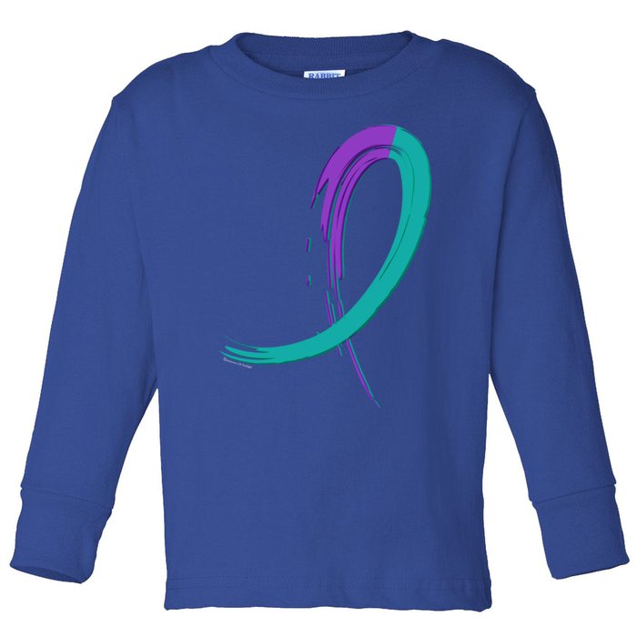 Suicide Prevention Cool Gift Purple And Teal Graffiti Ribbon Toddler Long Sleeve Shirt