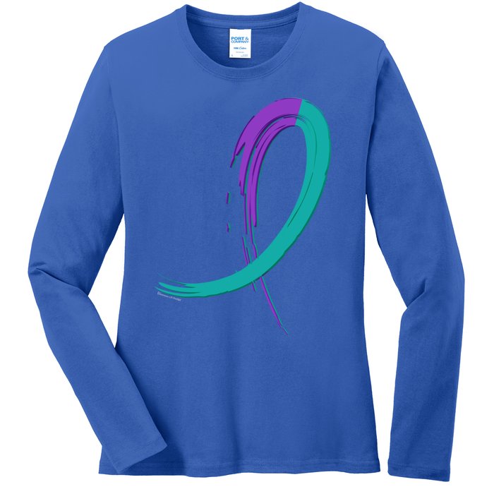 Suicide Prevention Cool Gift Purple And Teal Graffiti Ribbon Ladies Long Sleeve Shirt