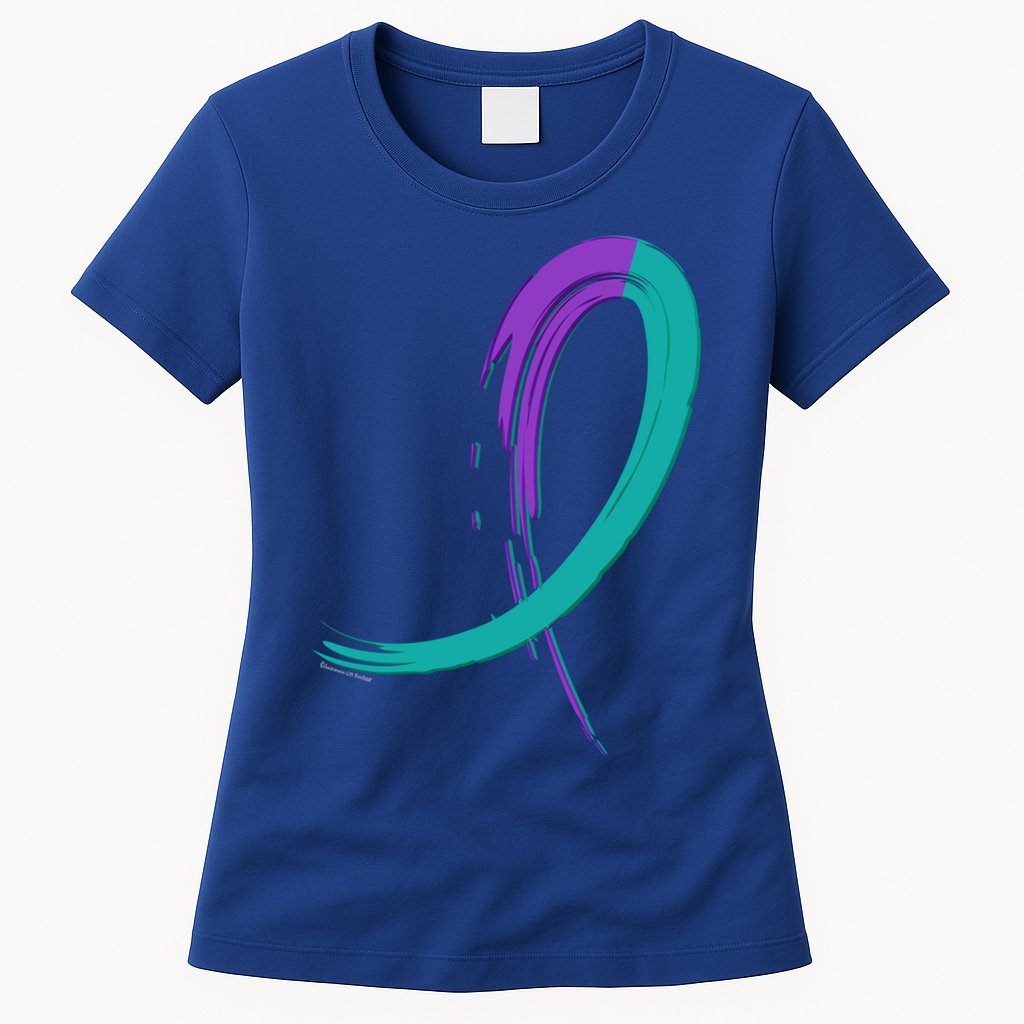 Suicide Prevention Cool Gift Purple And Teal Graffiti Ribbon Womens T-Shirt