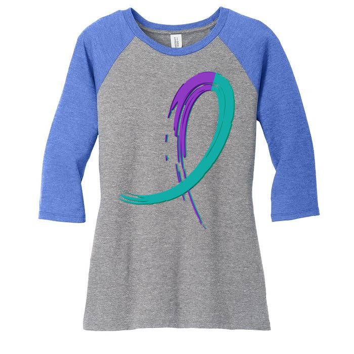 Suicide Prevention Cool Gift Purple And Teal Graffiti Ribbon Women's Tri-Blend 3/4-Sleeve Raglan Shirt