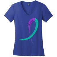 Suicide Prevention Cool Gift Purple And Teal Graffiti Ribbon Women's V-Neck T-Shirt