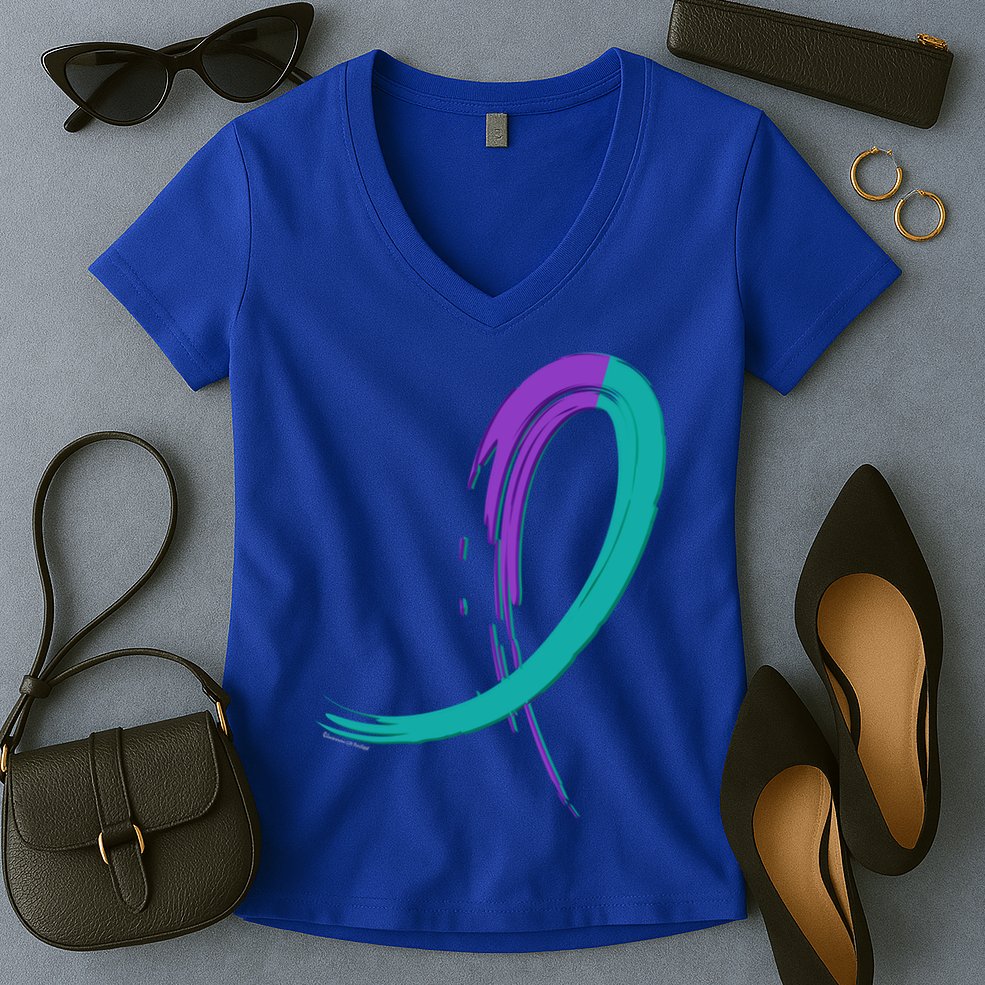 Suicide Prevention Cool Gift Purple And Teal Graffiti Ribbon Women's V-Neck T-Shirt