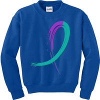 Suicide Prevention Cool Gift Purple And Teal Graffiti Ribbon Kids Sweatshirt