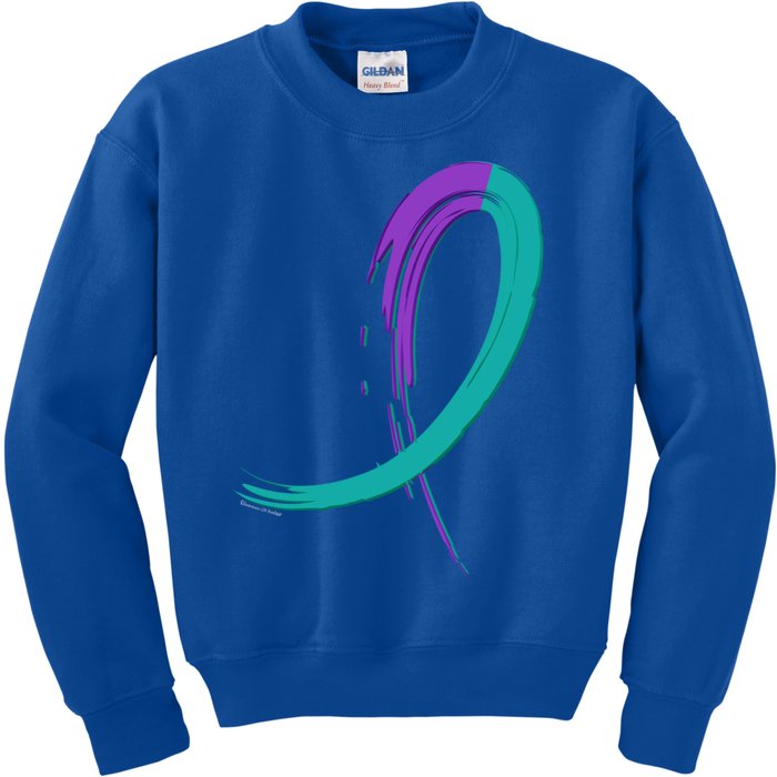 Suicide Prevention Cool Gift Purple And Teal Graffiti Ribbon Kids Sweatshirt