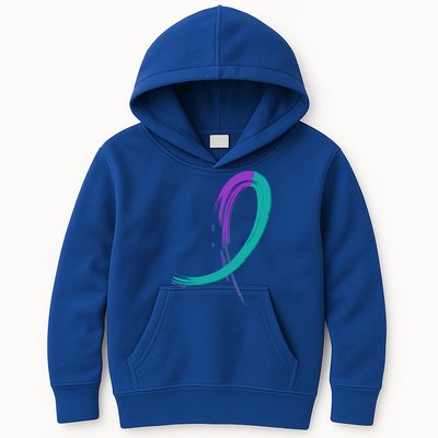 Suicide Prevention Cool Gift Purple And Teal Graffiti Ribbon Kids Hoodie