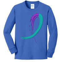 Suicide Prevention Cool Gift Purple And Teal Graffiti Ribbon Kids Long Sleeve Shirt