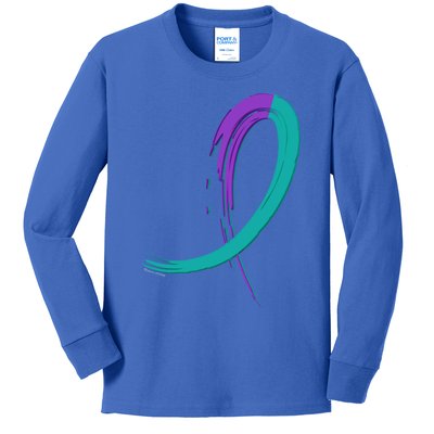 Suicide Prevention Cool Gift Purple And Teal Graffiti Ribbon Kids Long Sleeve Shirt