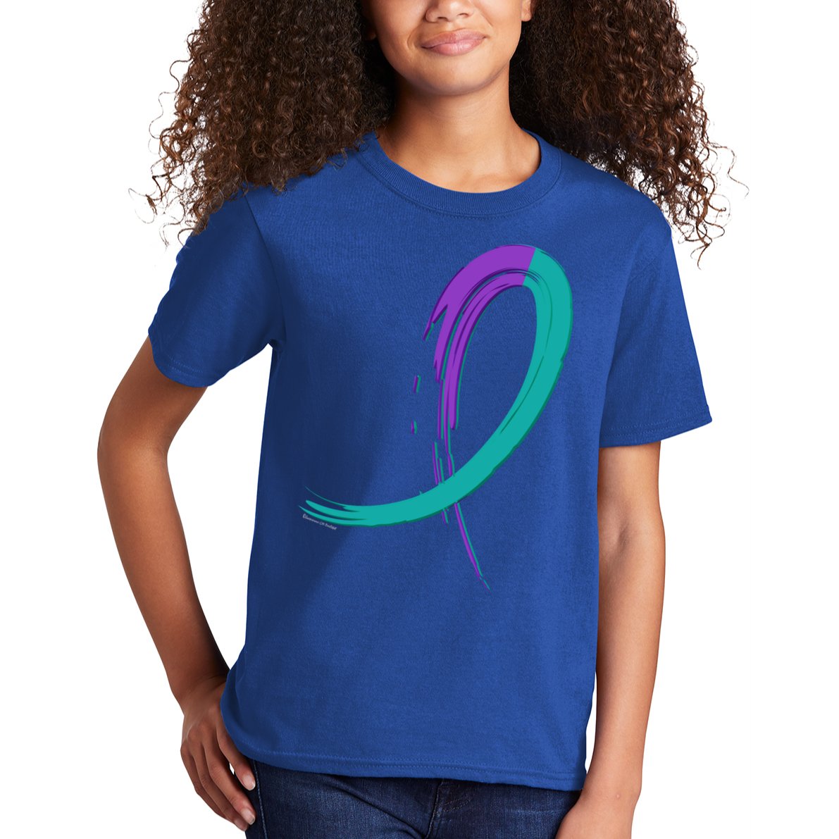 Suicide Prevention Cool Gift Purple And Teal Graffiti Ribbon Kids T-Shirt