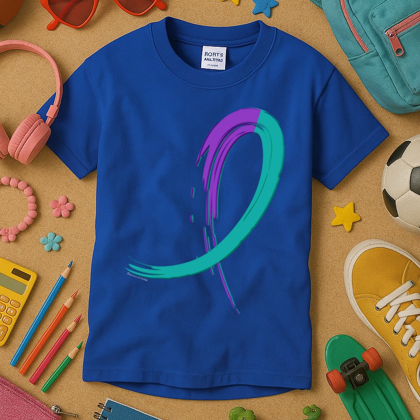 Suicide Prevention Cool Gift Purple And Teal Graffiti Ribbon Kids T-Shirt