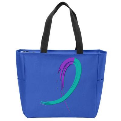 Suicide Prevention Cool Gift Purple And Teal Graffiti Ribbon Zip Tote Bag