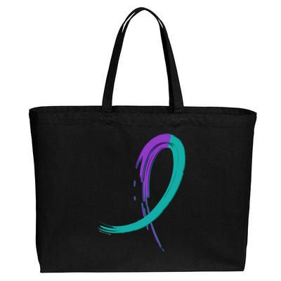 Suicide Prevention Cool Gift Purple And Teal Graffiti Ribbon Cotton Canvas Jumbo Tote