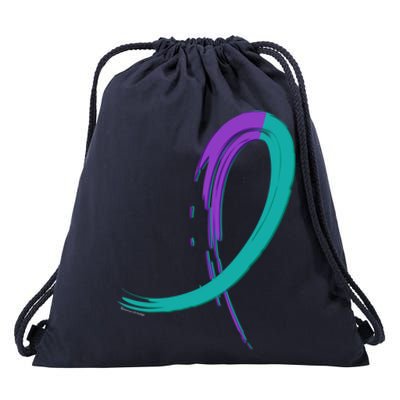 Suicide Prevention Cool Gift Purple And Teal Graffiti Ribbon Drawstring Bag