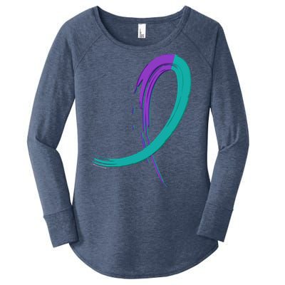 Suicide Prevention Cool Gift Purple And Teal Graffiti Ribbon Women's Perfect Tri Tunic Long Sleeve Shirt