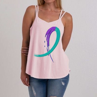 Suicide Prevention Cool Gift Purple And Teal Graffiti Ribbon Women's Strappy Tank