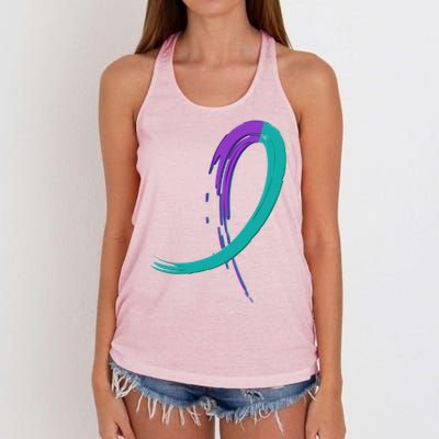 Suicide Prevention Cool Gift Purple And Teal Graffiti Ribbon Women's Knotted Racerback Tank