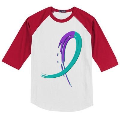 Suicide Prevention Cool Gift Purple And Teal Graffiti Ribbon Kids Colorblock Raglan Jersey